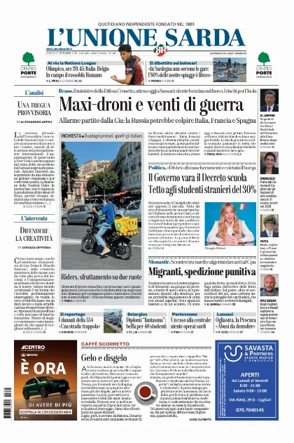 Prima pagina L Unione Sarda