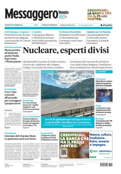 Prima pagina Messaggero Veneto | Pordenone