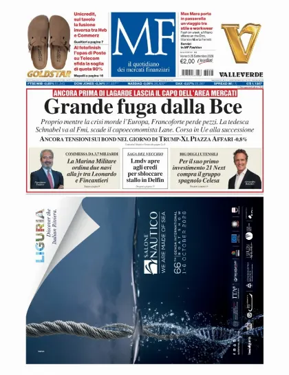 Prima pagina MF Milano Finanza