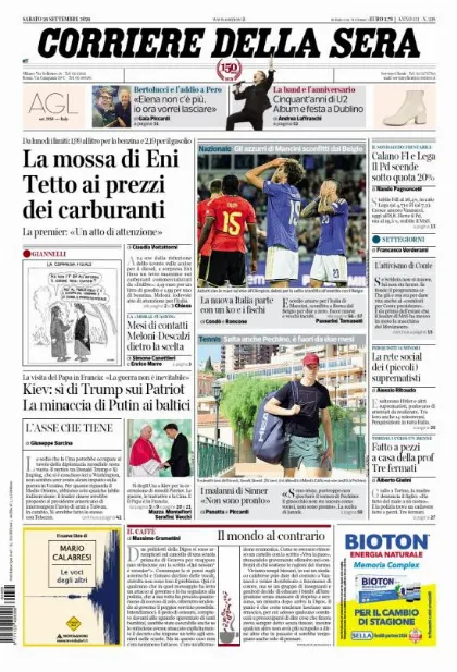 Prima pagina Corriere della Sera