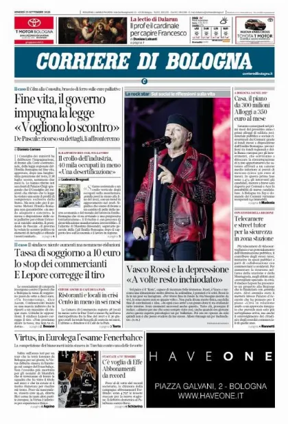 Prima pagina Corriere di Bologna