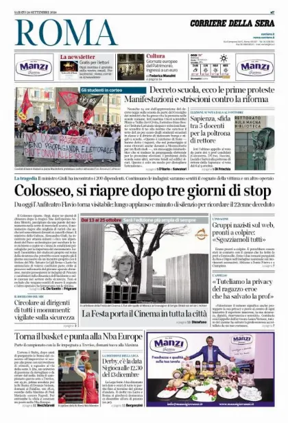 Prima pagina Corriere della Sera | Roma