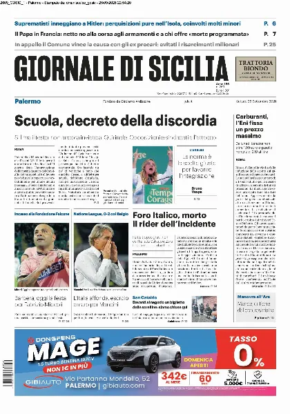 Prima pagina Giornale di Sicilia