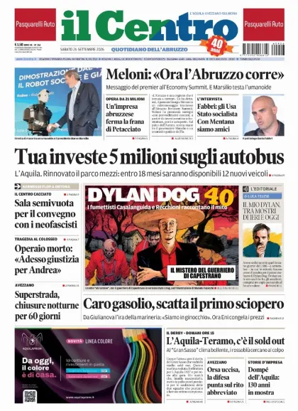 Prima pagina Il Centro | L'Aquila