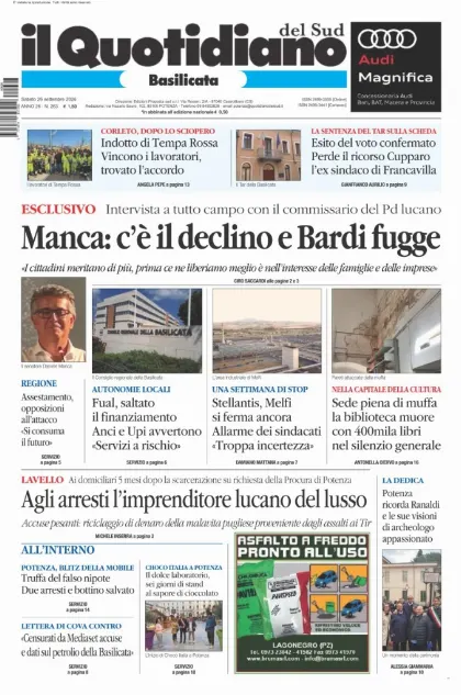 Prima pagina Il Quotidiano del Sud | Basilicata