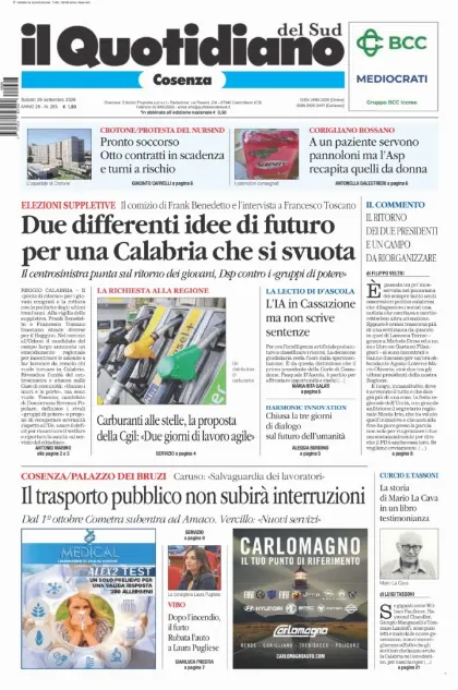 Prima pagina Il Quotidiano del Sud | Cosenza