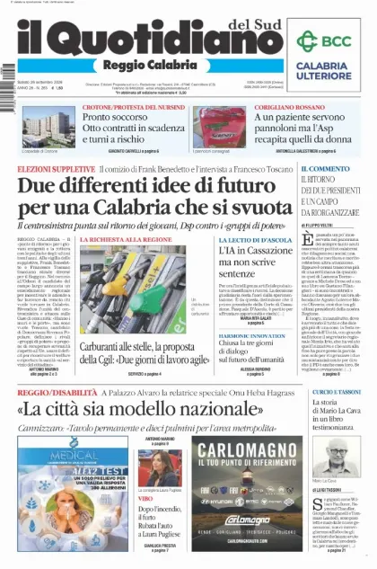 Prima pagina Il Quotidiano del Sud | Reggio Calabria