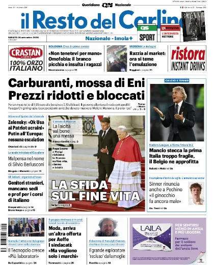 Prima pagina Il Resto del Carlino