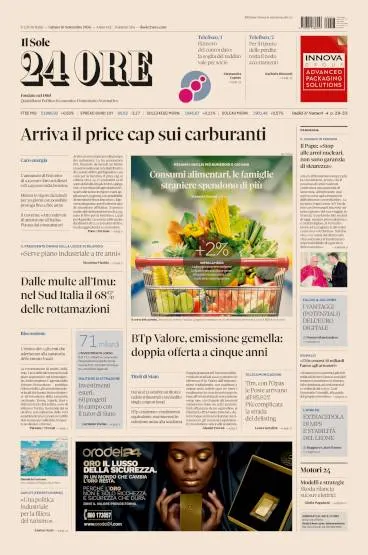 Prima pagina Il Sole 24 Ore