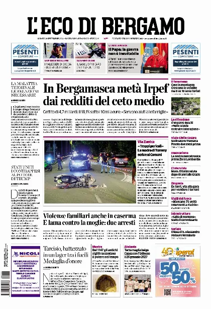 Prima pagina L'Eco di Bergamo