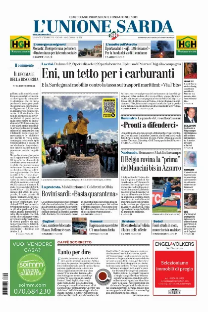 Prima pagina L Unione Sarda
