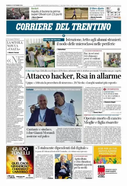 Prima pagina Corriere del Trentino