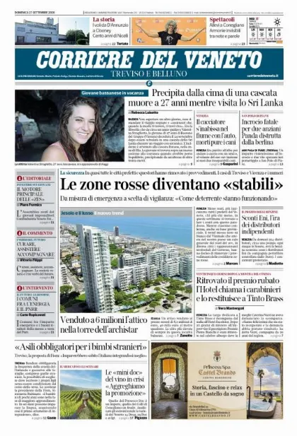 Prima pagina Corriere del Veneto | Treviso e Belluno