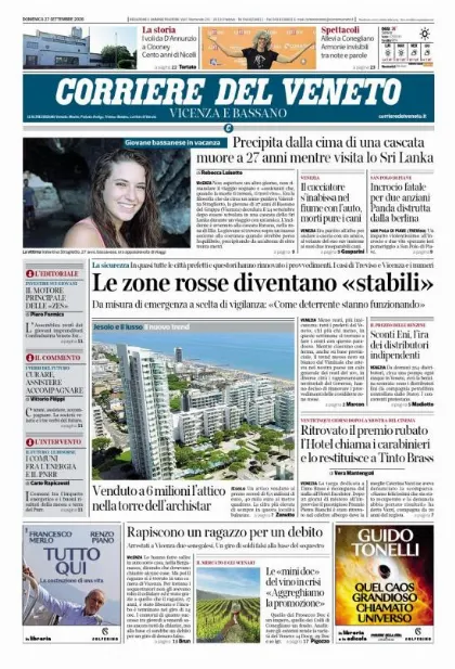 Prima pagina Corriere del Veneto | Vicenza e Bassano