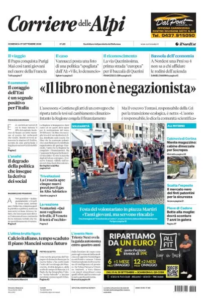 Prima pagina Corriere delle Alpi | Belluno