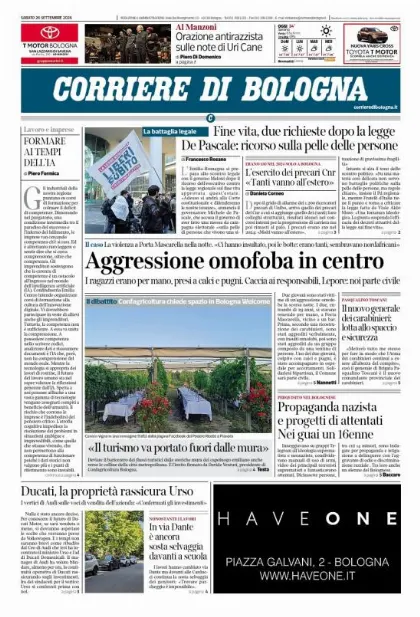Prima pagina Corriere di Bologna