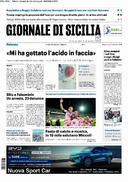 Prima pagina Giornale di Sicilia