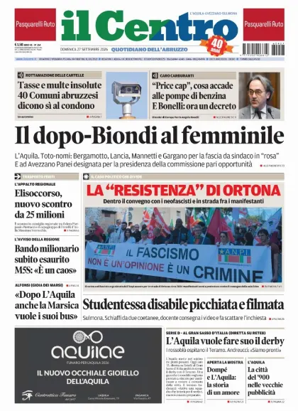Prima pagina Il Centro | L'Aquila
