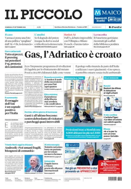 Prima pagina Il Piccolo | Gorizia e Monfalcone