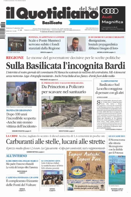 Prima pagina Il Quotidiano del Sud | Basilicata