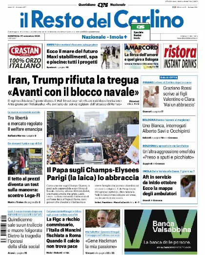 Prima pagina Il Resto del Carlino