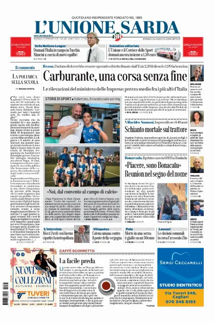 Prima pagina L Unione Sarda