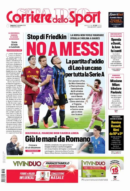 Prima pagina Corriere dello Sport - Stadio