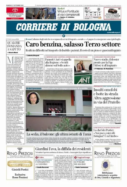 Prima pagina Corriere di Bologna