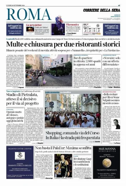 Prima pagina Corriere della Sera | Roma