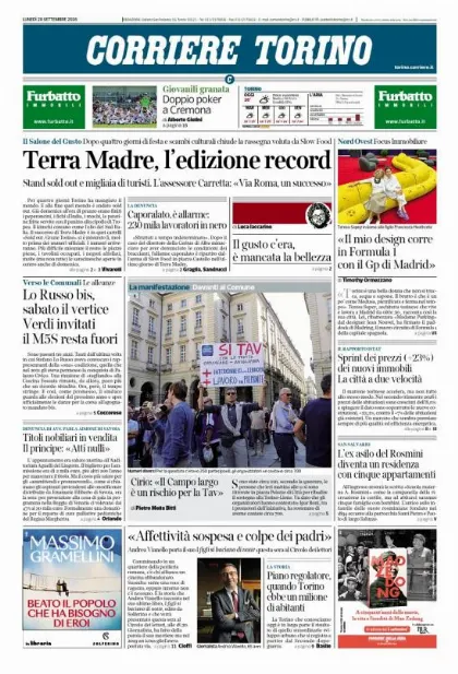 Prima pagina Corriere della Sera | Torino