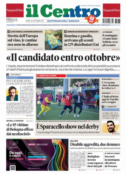 Prima pagina Il Centro | L'Aquila