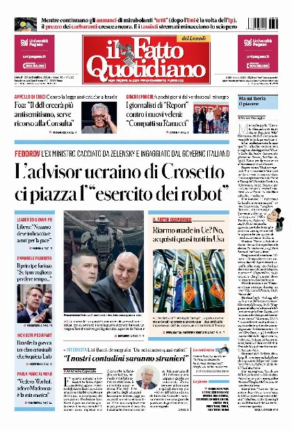 Prima pagina Il Fatto Quotidiano