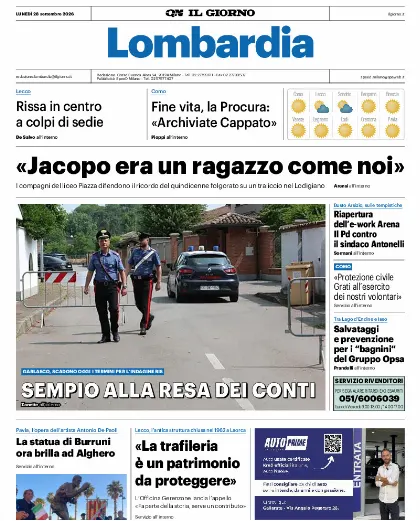 Prima pagina Il Giorno