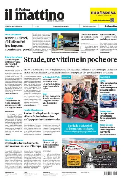 Prima pagina Il Mattino di Padova | Padova