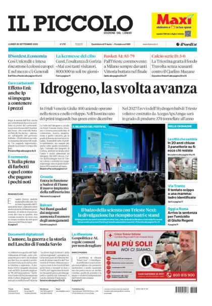 Prima pagina Il Piccolo | Trieste