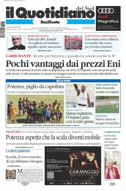 Prima pagina Il Quotidiano del Sud | Basilicata