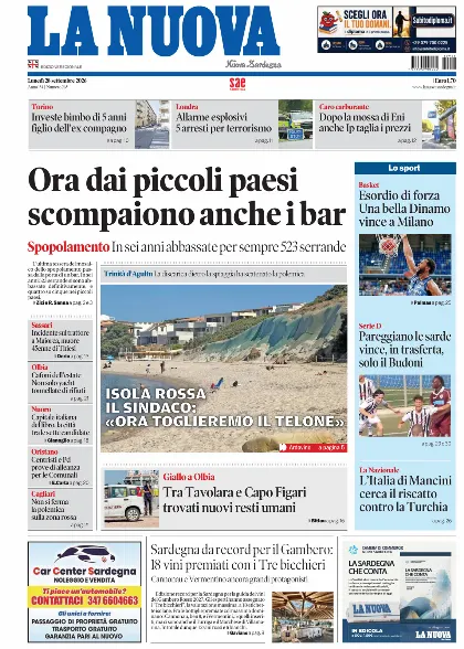 Prima pagina La Nuova Sardegna