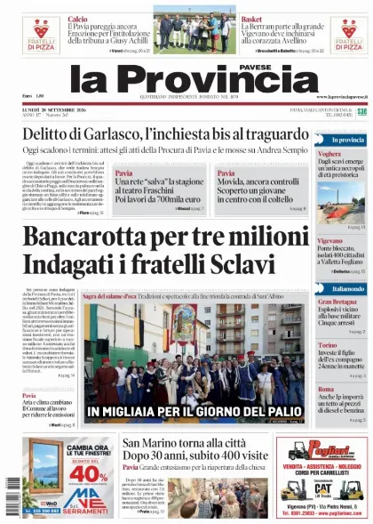 Prima pagina La Provincia Pavese