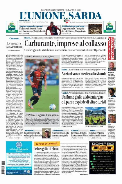 Prima pagina L Unione Sarda