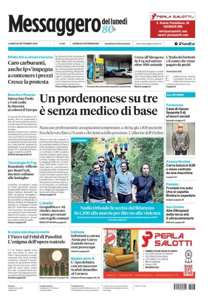 Prima pagina Messaggero Veneto | Pordenone