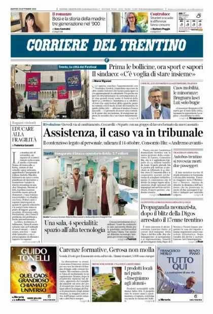 Prima pagina Corriere del Trentino