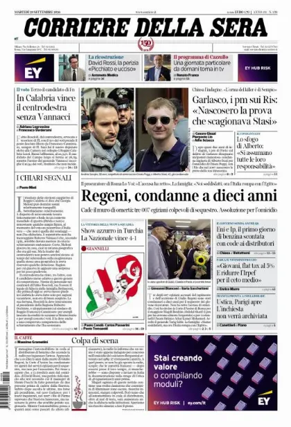 Prima pagina Corriere della Sera