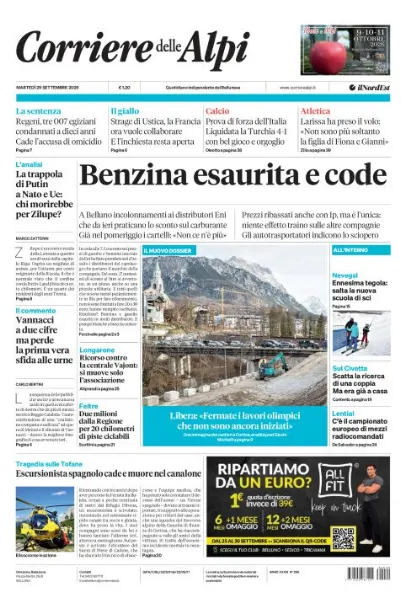 Prima pagina Corriere delle Alpi | Belluno