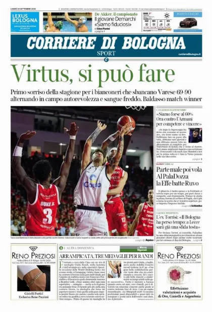 Prima pagina Corriere di Bologna