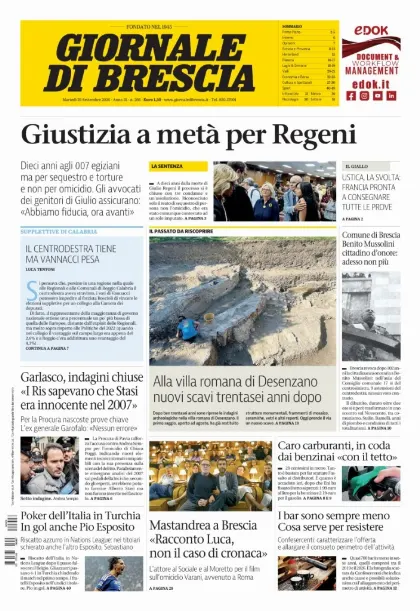 Prima pagina Giornale di Brescia