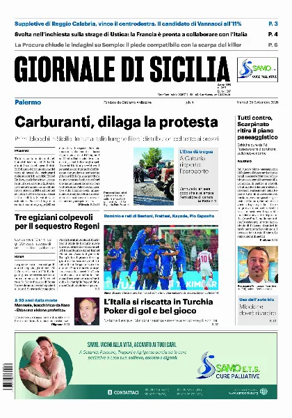 Prima pagina Giornale di Sicilia