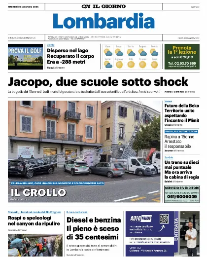 Prima pagina Il Giorno