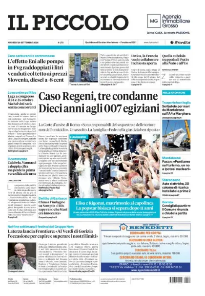 Prima pagina Il Piccolo | Gorizia e Monfalcone