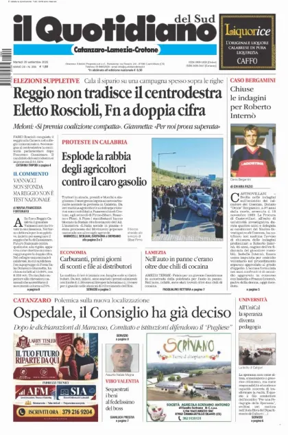 Prima pagina Il Quotidiano del Sud | Catanzaro, Lamezia e Crotone