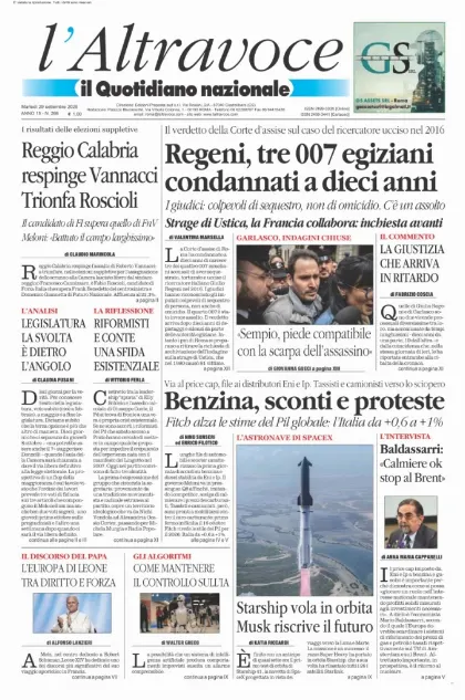 Prima pagina Il Quotidiano del Sud | L'Altravoce